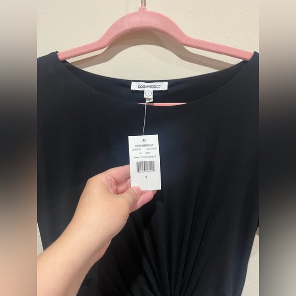 NWT Good American Ring Cut Out Black Midi Dress Size 1 (Small) - Picture 3 of 10